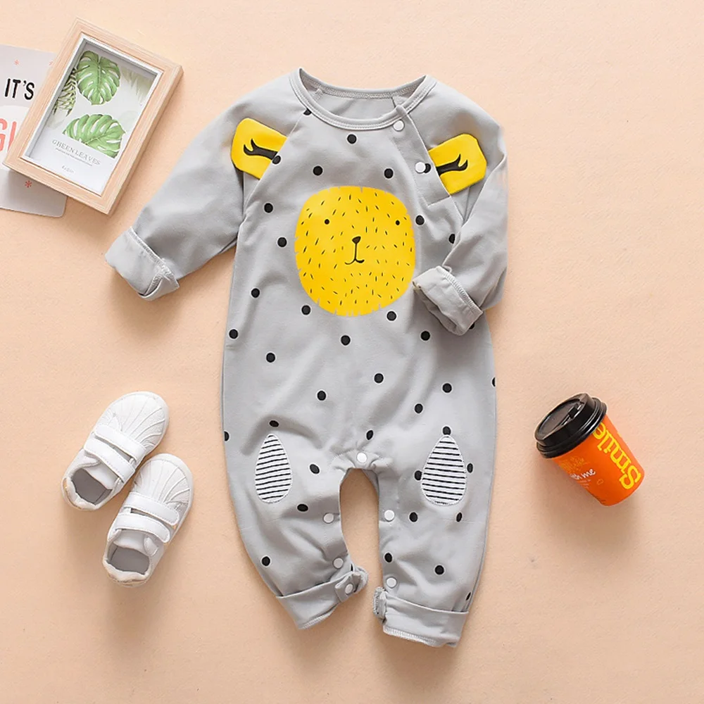 Осенний Детский комбинезон для новорожденных с длинными рукавами, повседневная одежда в полоску с 3D рисунком медведя в горошек хлопковый комбинезон высокого качества для мальчиков