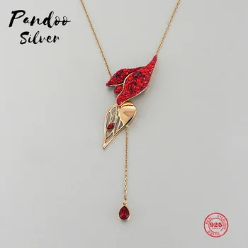

Fashion Charm Pure 925 Silver Original 1:1 Copy, Retro Elegant Red Leaf Pendant Fashion Necklace Female Luxury Jewelry Gifts