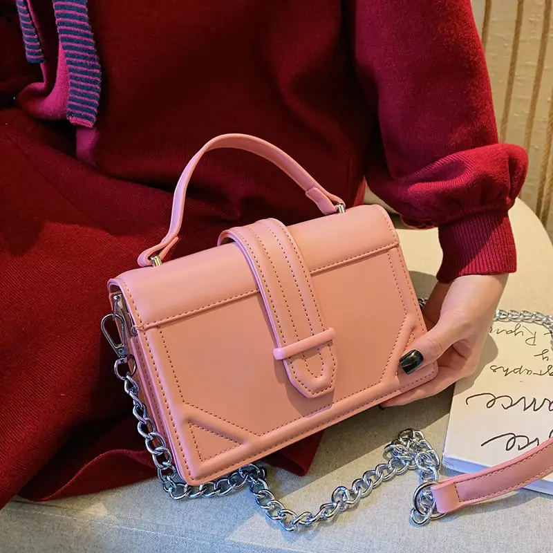 

Chain PU Leather Solid Color Crossbody Bags For Women 2020 New Belts Simple Fashion Shoulder Messenger Bag Female Handbags