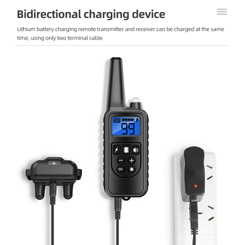 800m Dog Training Collar Remote Control Waterproof Electric Rechargeable Shock Vibration Buzzer