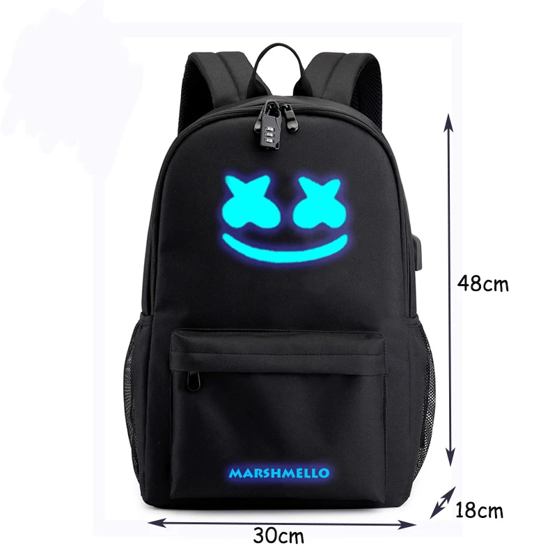

DJ Marshmello Anti-theft Luminous Canvas Waterproof Backpack for Men AJAX Student School Backpack Teenagers Girl Boys Book bag