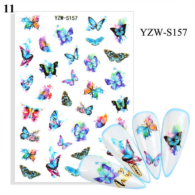 Flower Leaves Self Adhesive Sliders Beauty Nail Foils Blue & Black Summer Art Nail Stickers 3d Decals New 2021