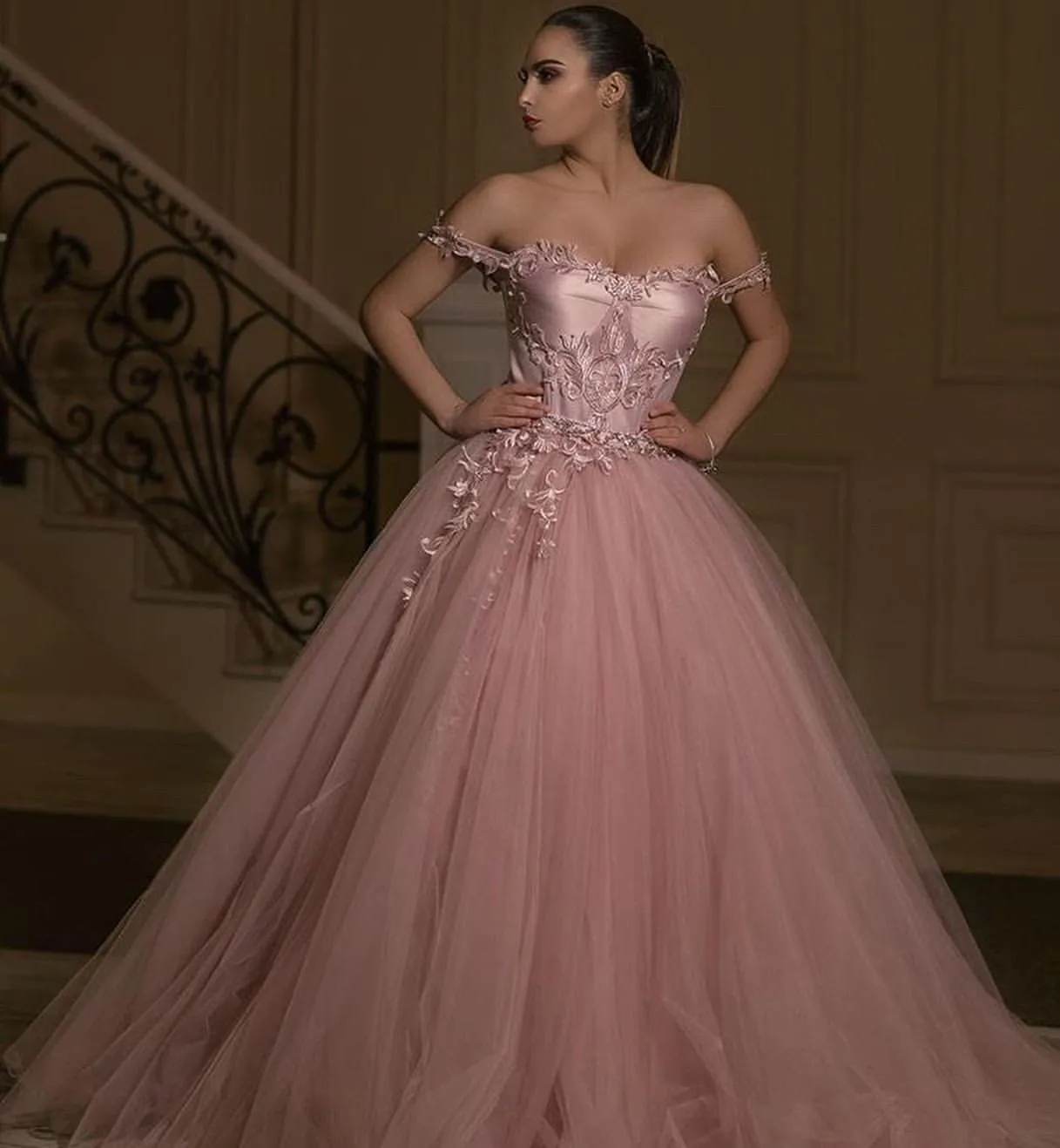 Vestidos De gala Бальные платья для выпускного вечера 2019 Тюлевое платье с аппликацией De Soiree с плеча Арабский вечер платье