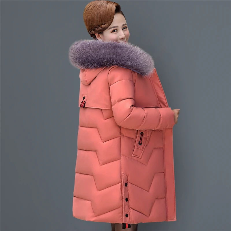 Большой размер, Женское зимнее пальто среднего возраста, длинная куртка с хлопковой подкладкой, толстое хлопковое пальто, свободная куртка, теплая куртка с капюшоном
