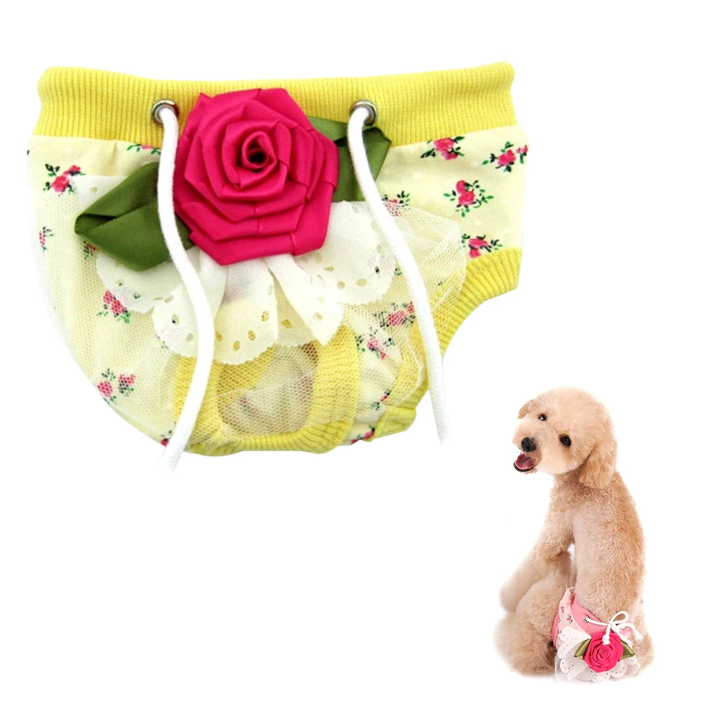 Yellow Новые подгузники для собак, многоразовые подгузники с цветочным декором, подгузники для собак, гигиенические трусики для собак и женщин, товары для домашних питомцев, анти-притеснения - Цвет: Yellow