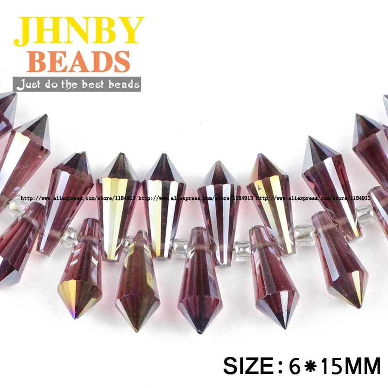JHNBY-긴 콘 펜던트 물방울 오스트리아 크리스탈 6x15mm 50 피스 유리 루즈 비즈 쥬얼리 팔찌 만들기 DIY 액세서리, 비즈 길이 6x15mm