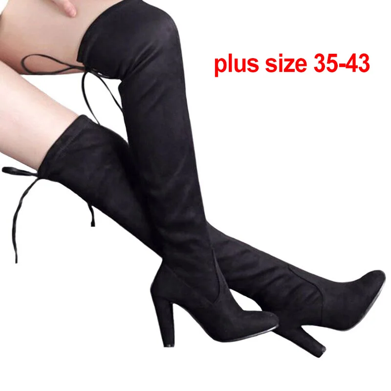 Sexy Over-the-knee Boots Women Boots Female Winter Shoes Woman Lace Up Fashion Suede High Heels Thigh High 41 42 43