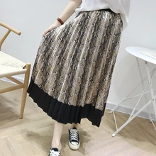 [EWQ] Весна Осень Высокое качество эластичный высокой талией змеиный принт пэчворк, кэжуал, свободный покрой юбка женская повседневная мода