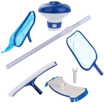 

Pool Cleaning Set PCS - 6-Piece Set for Pool Cleaning with Rod Landing Net Brush Floor Vacuum Dosing Float