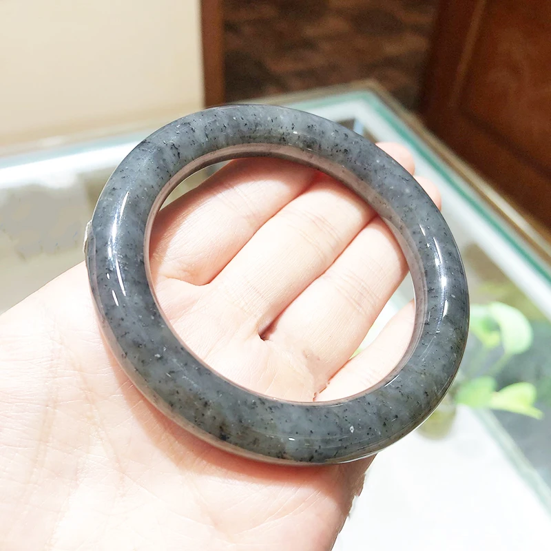 

Natural Blue and white Jade Rough Bangles Jewelry Lucky Exorcise evil spirits Auspicious Amulet Jade Bracelet Fine Jewelry