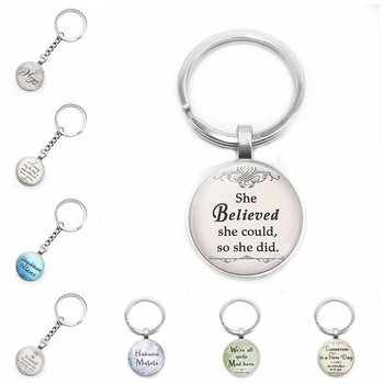 

2020 New Friendship Jewelry Text Keychain Glass Convex Round Personality Pendant Keychain Gift