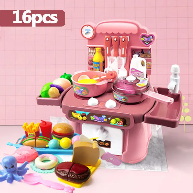 Кухонные Игрушки для приготовления пищи; Набор для маленьких девочек; детский игровой домик; кухонная утварь; кастрюли для приготовления пищи; посуда; подарок - Цвет: 16pcs design