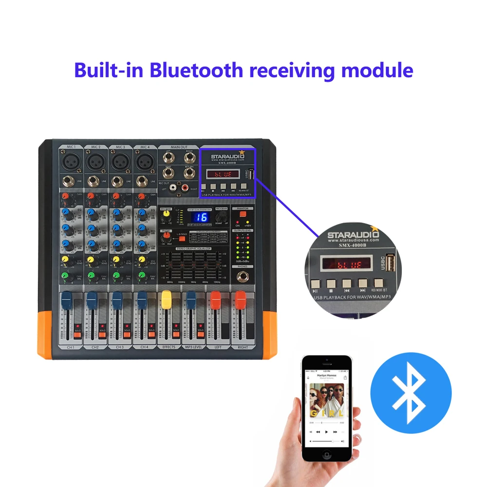 STARAUDIO 2000 Вт 4 канала на солнечных батареях USB BT MP3 студии DJ микшер живой звук
