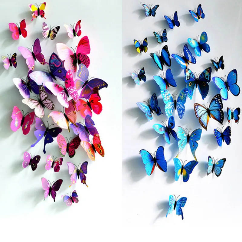 Wall-Stickers House-Decoration Living-Room Butterfly 12PCS Pvc 3d for High-Quality