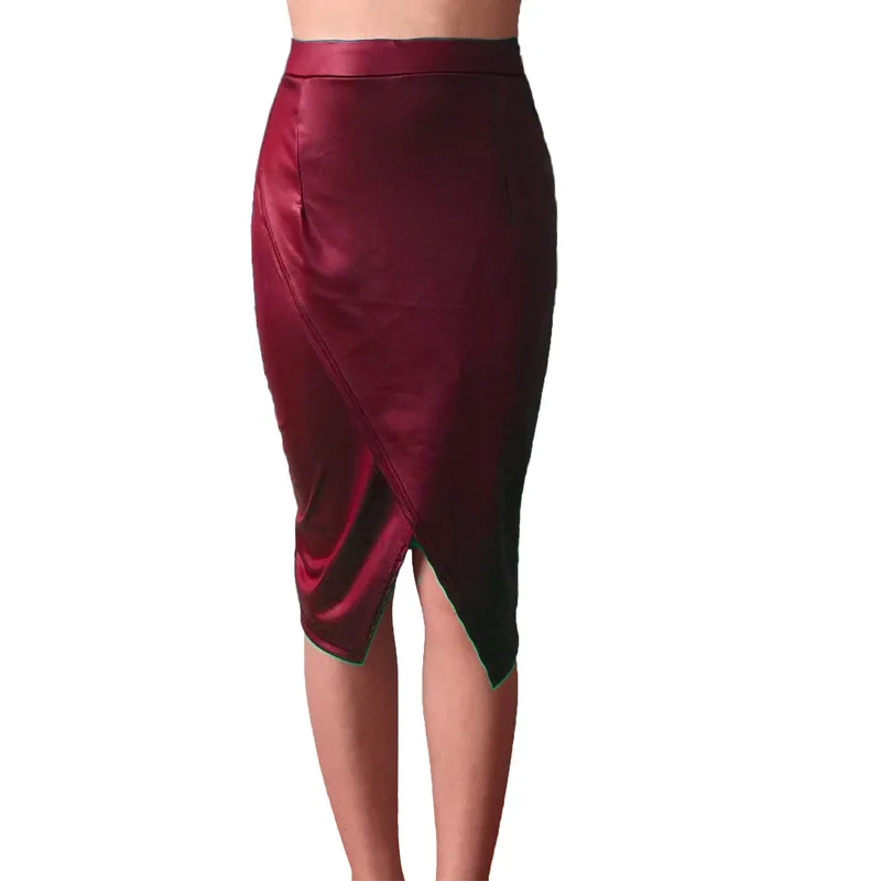 Wine Red Kate Kasin Женская Сексуальная облегающая юбка из искусственной кожи с высокой талией Миди юбка женская летнее платье-футляр юбки Клубная одежда - Цвет: Wine Red