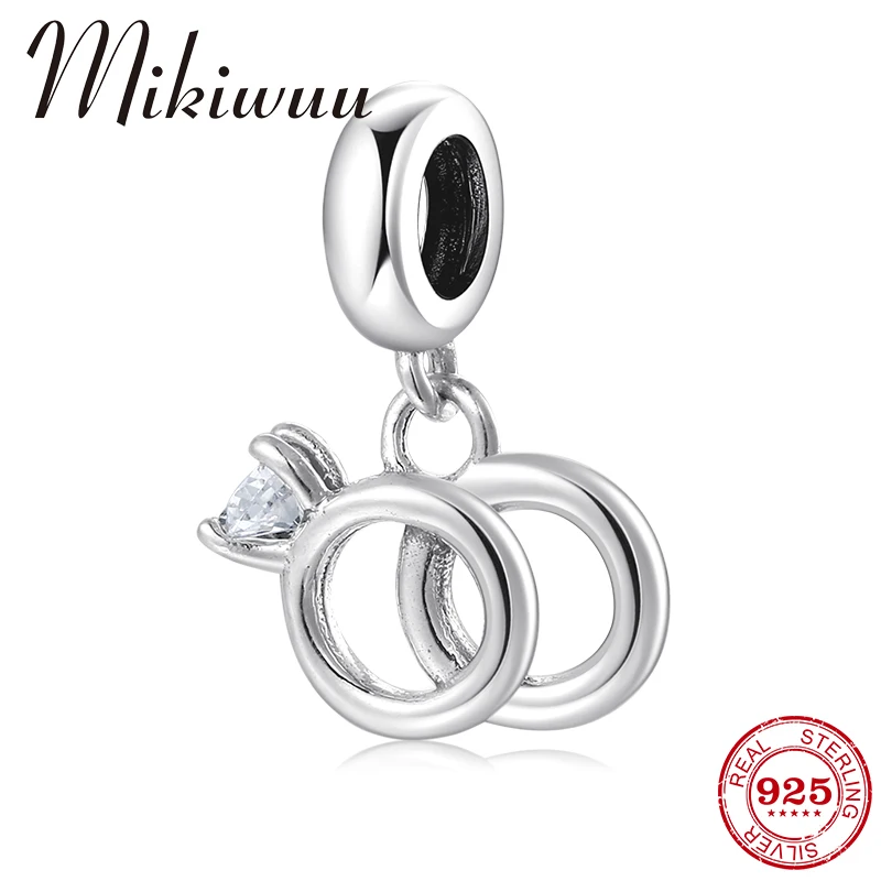 

Real 925 Sterling Silver Charms Clear Zircon Couple Ring Penant Beads Fit Original Pandora Charm Bracelet necklace Jewelry Gift