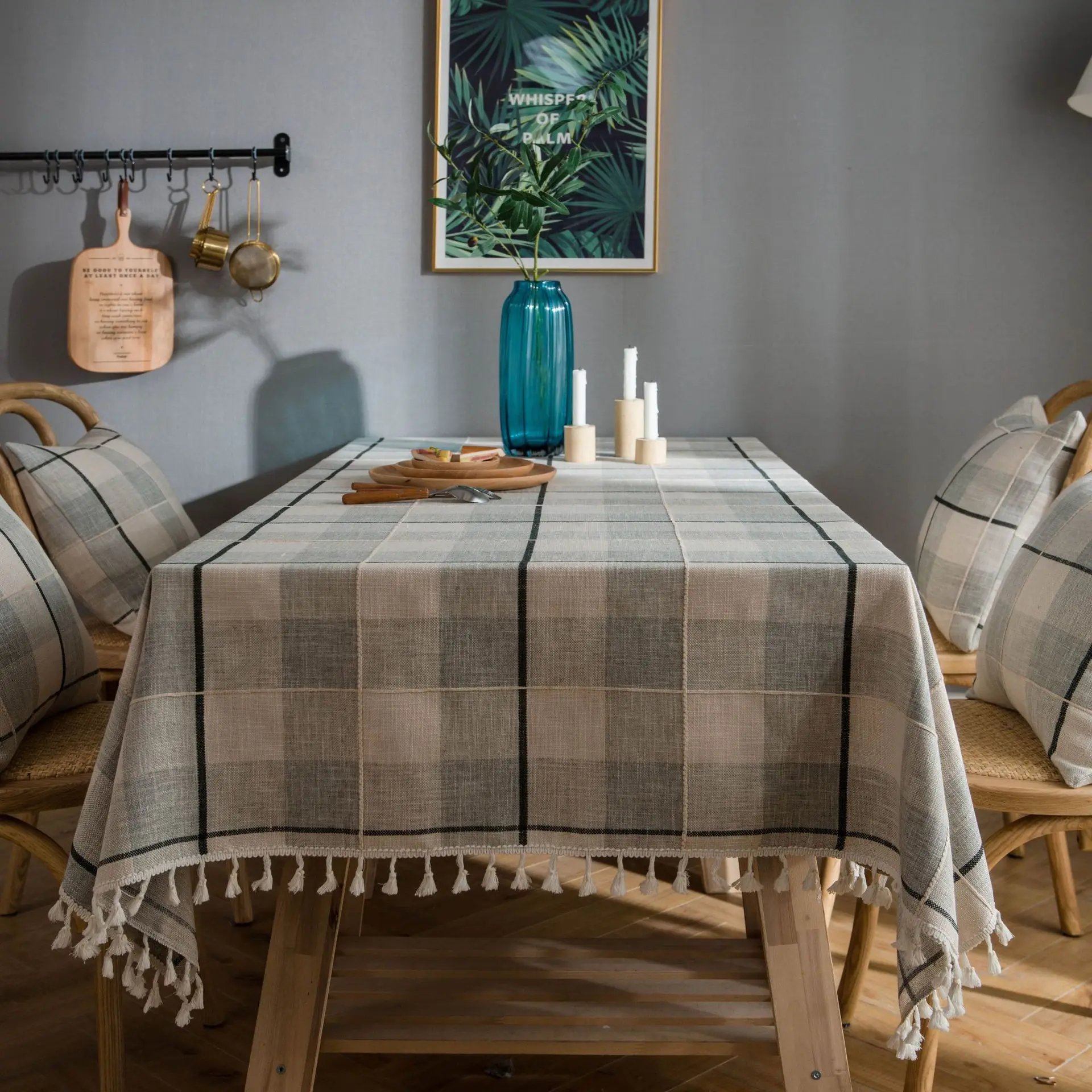 Plaid Tablecloth Tassel table cloth rectangular Coffee Table Cover dining table Tablecloth Towel mantel mesa table Kitchen Table
