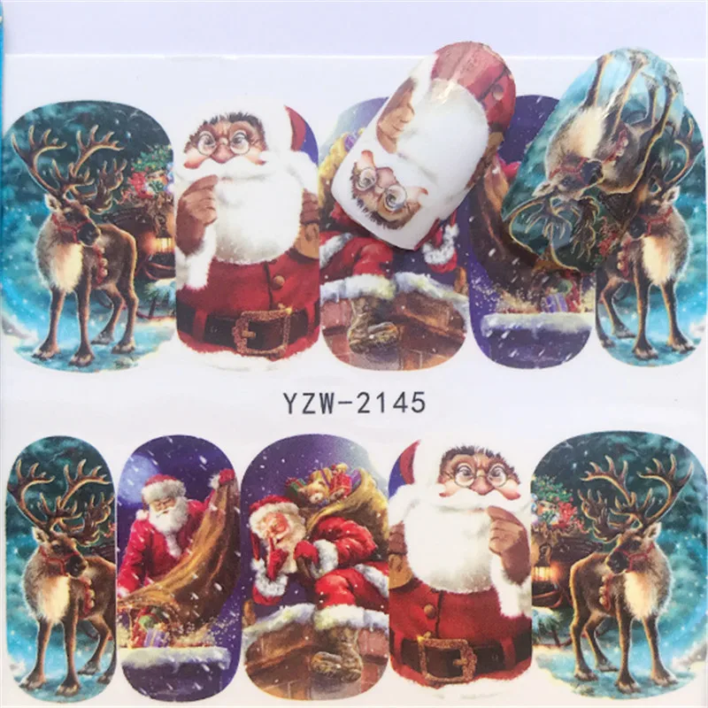 Рождественские Водные Наклейки Санта Клаус Снеговик Полный Обертывания дизайн водной передачи ползунки для дизайна ногтей Декор татуировки Рождественский подарок - Цвет: YZW-2145