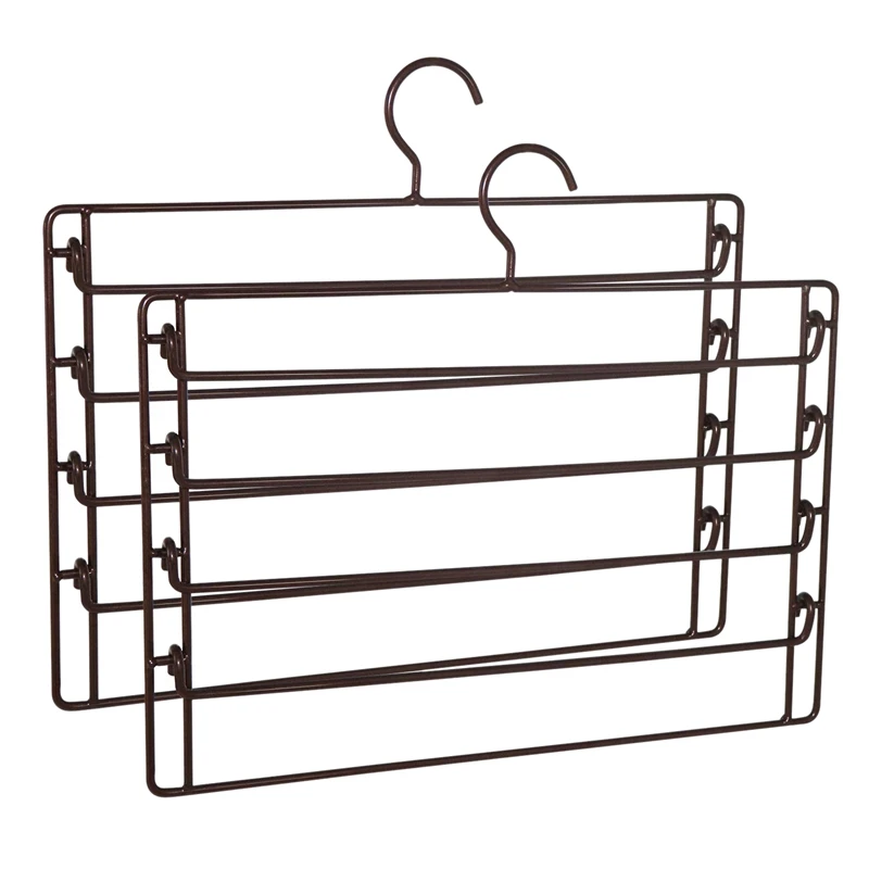 

5 Layers Multiple Pant Hangers 2-Pack Non-Slip Heavy Duty Hangers for Pants Closet Storage Organizer Durable Anti-Rust Metal Sla