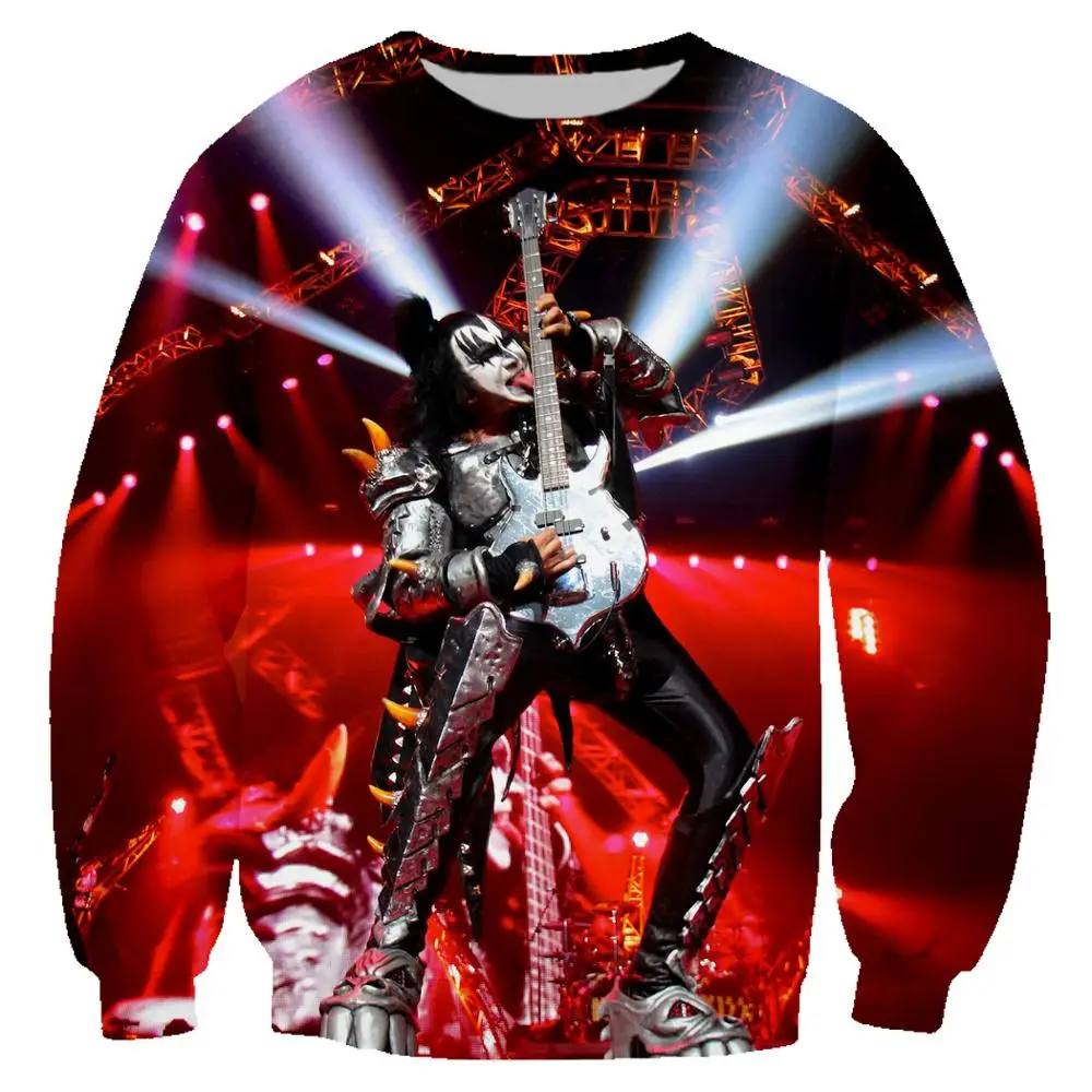 Хипстер KISS Band 3D печатных рок Толстовка крутая уличная худи мужская одежда повседневный спортивный костюм куртка 5X