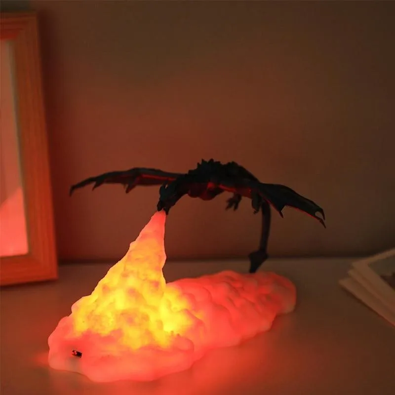 3D Fire-Breathing Dragon Night Light LED Table Desk Lamp Room Decor 