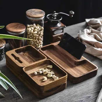 

Wooden Desktop Storage Box Food Holder Basket Wood Snack Box Organizer For Headphone Mobile Phone Makeup Storage And More