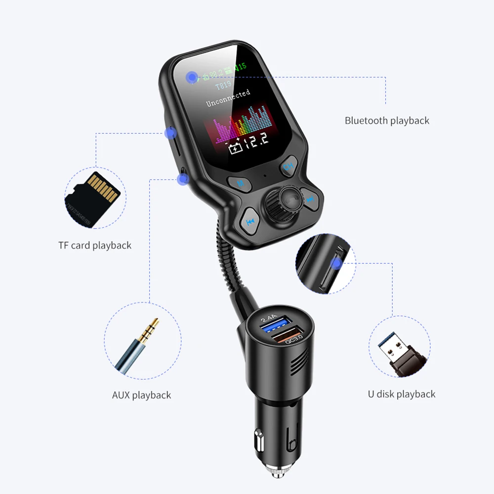 AOSHIKE Bluetooth автомобильный комплект громкой связи fm-передатчик Беспроводной Mp3 плеер AUX аудио приемник с 2 usb-портами QC 3,0 Быстрая зарядка
