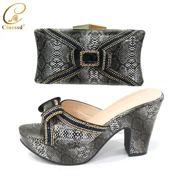

Fashion Women Shoes and Bags To Match Set Italy Italian Shoes with Matching Bags Set Metal Decoration Slip on Shoes for Women