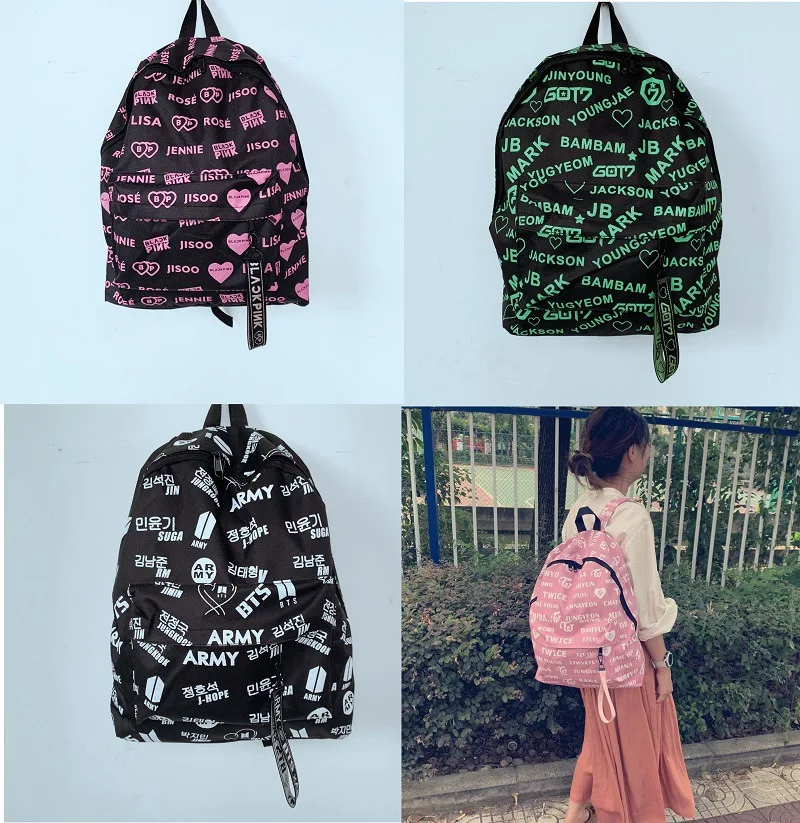 

KPOP BALCKPINK GOT7 TWICE Backpack V RM JUNGKOOK JIMIN SUGA JIN J-HOPE LISA ROSE JISOO School Bags for Travel Storage Bags
