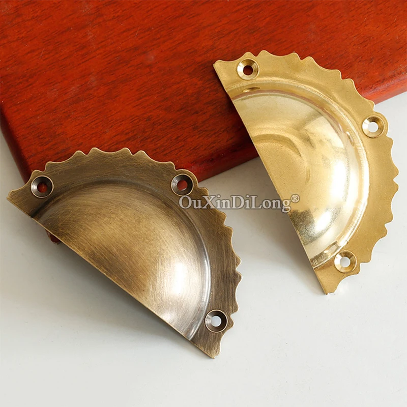 Retro 10PCS Pure Brass Shell Cabinet Pulls European Antique Furniture Handles Cupboard Wardrobe Kitchen Cabinet Pull Handles