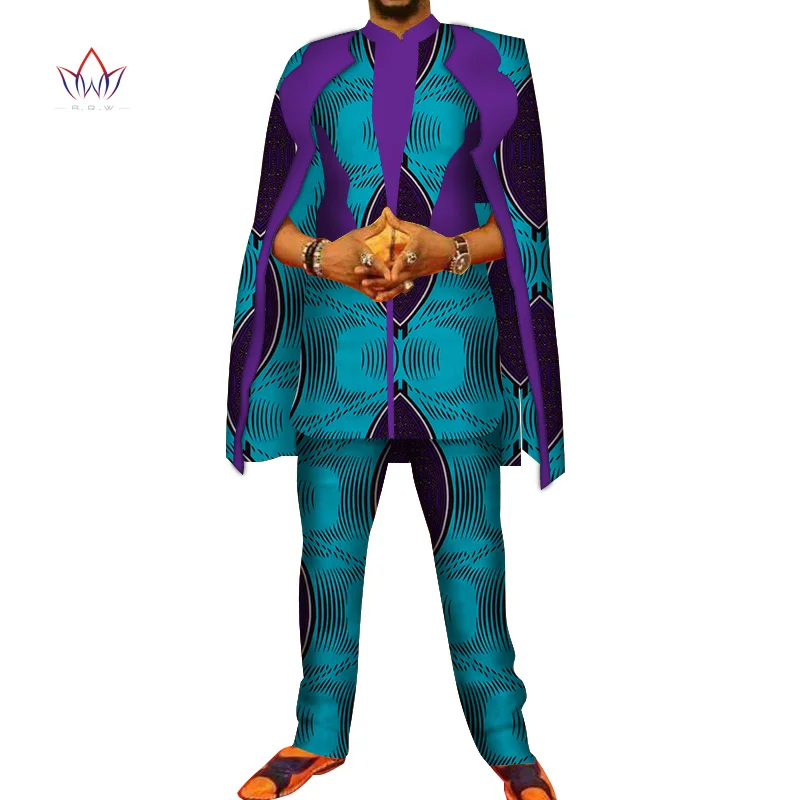 Африканский принт 3 предмета мужские комплекты топ Dashiki и брюки халат набор Bazin