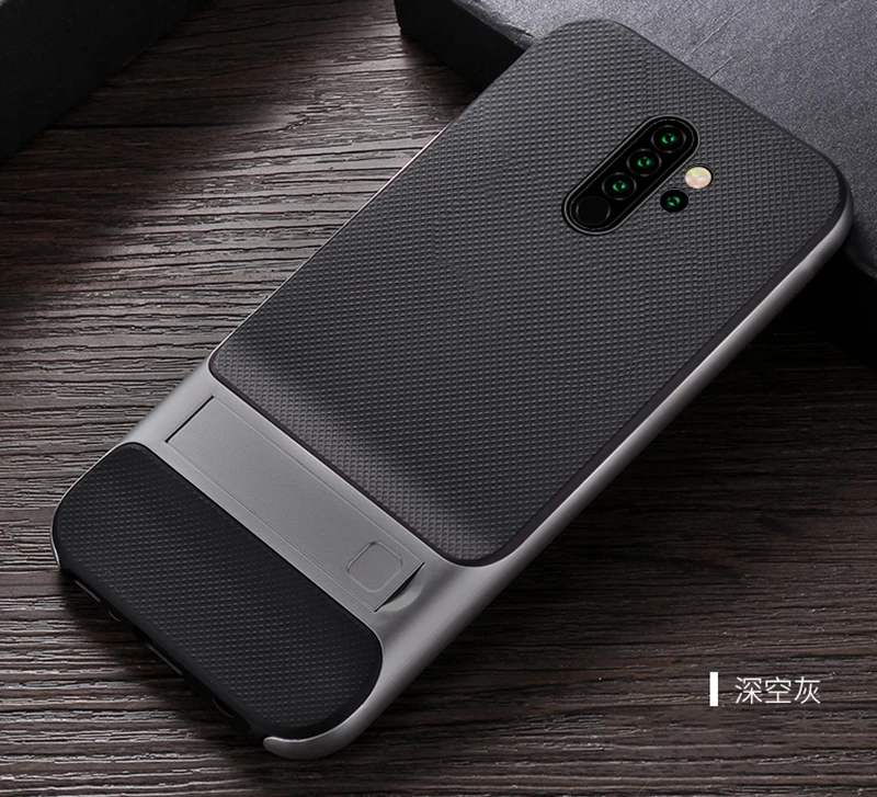 Gray Ультратонкий чехол со скрытым держателем для Xiaomi Redmi Note 7 8, чехол из мягкого силикона и жесткого поликарбоната, противоударный чехол для Redmi 7 Pro 8 Pro Shell - Цвет: Gray
