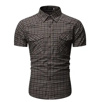 

Men's Shirts Plaid Casual Wild Short Sleeve Lapel Blouse Male Fashion Pocket Design Shirt Summer New 2020
