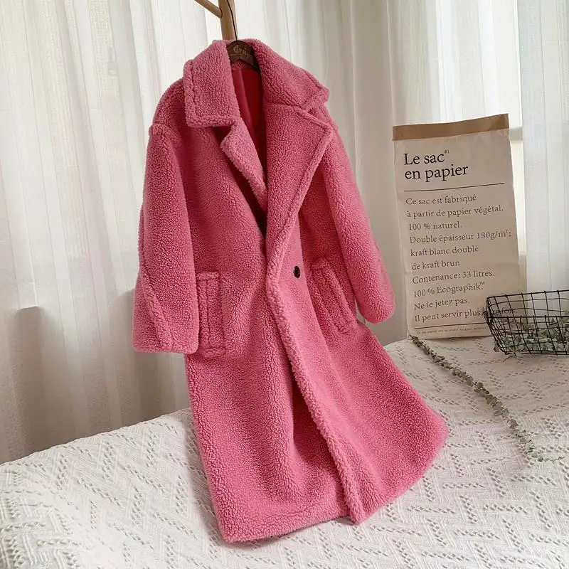 Winter Women Faux Rabbit Fur Coat Long Fur Coat Loose Lapel Overcoat Batwing Sleeve Plus Size Female Thick Warm Plush Coats