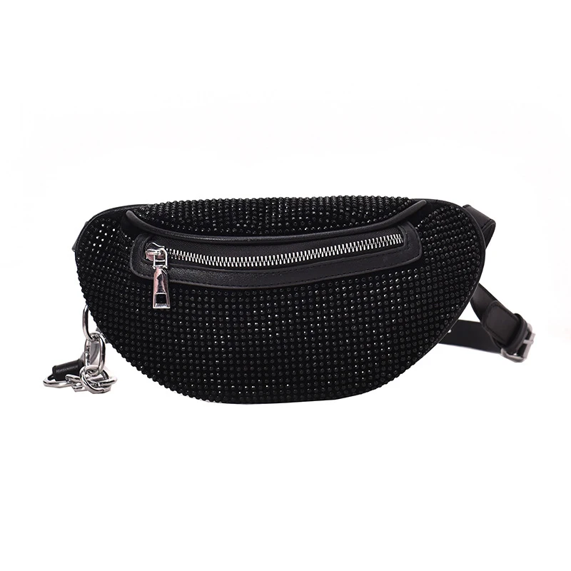 30PCS / LOT Women's Waist Bags Ladies Fanny Pack Fashion Chest Bag Banana Rhinestone Chain