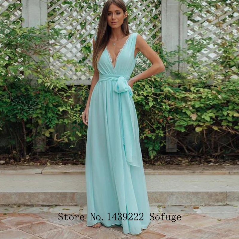 

Colorful Chiffon V Neck Pleat Evening Dresses Prom Backless Party Dress Cheap Vestidos De Fiesta Robe De Soiree Plus