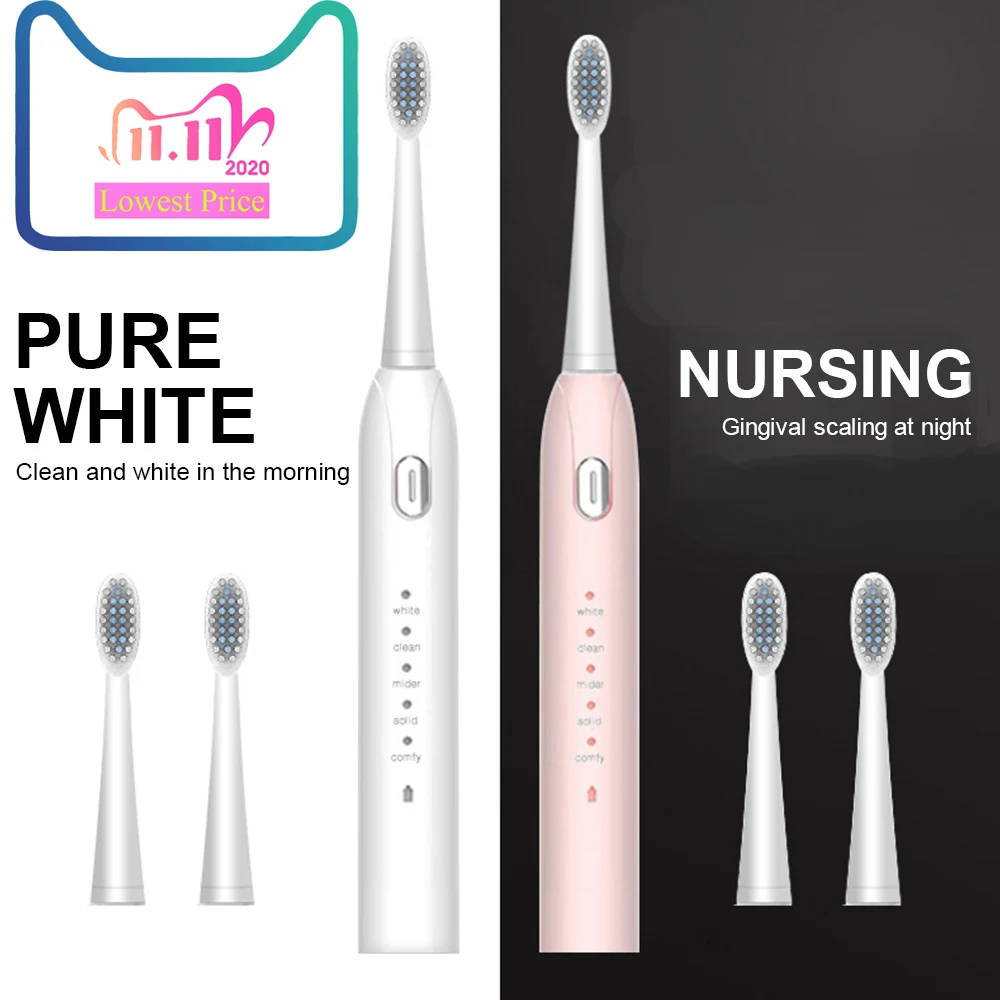 

Electric Toothbrush S802 IPX7 Waterproof Rechargeable 5 Modes Automatic Sonic ToothBrush w/2 Brush Heads 360 Degree Clean Tooth