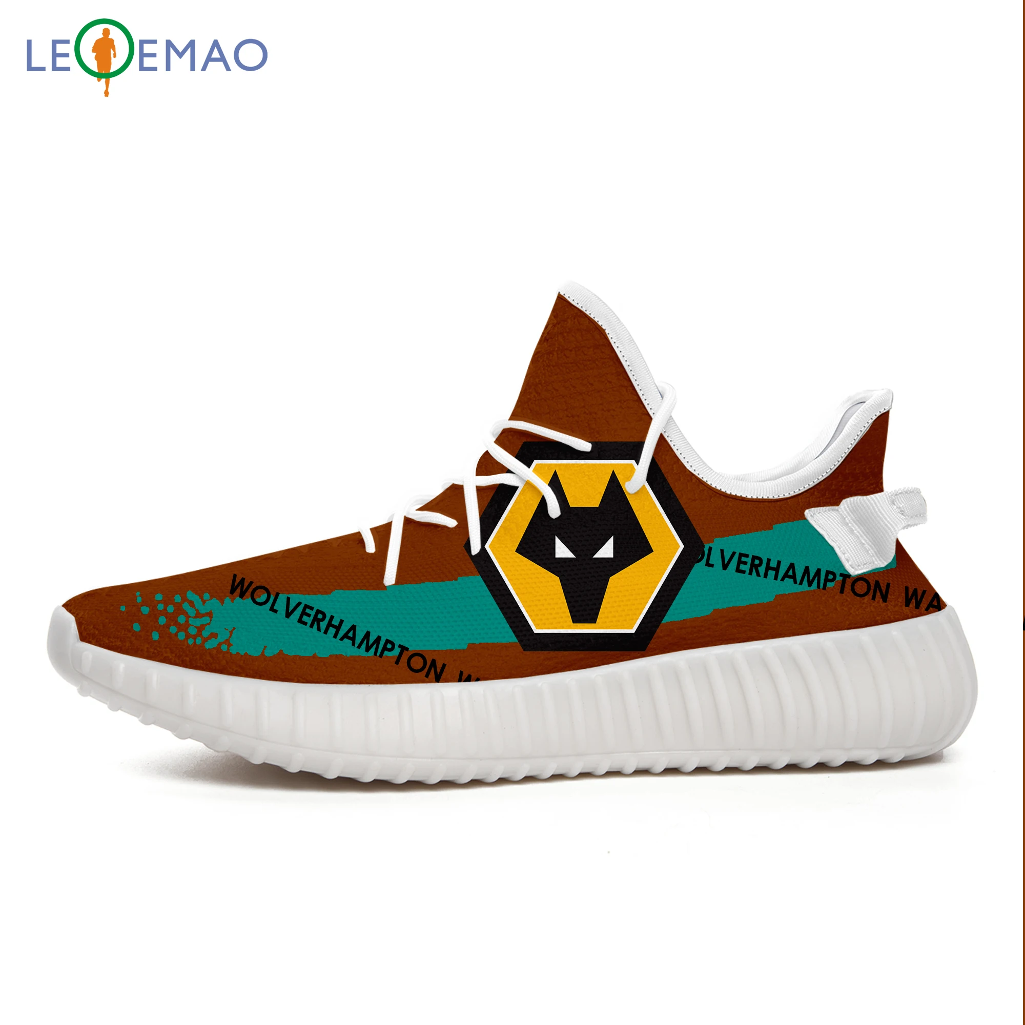 

LEQEMAO Walking Shoes Wolverhampton Fans Wanderers F.C Custom Yeezys Boost 350 V2 Mesh Flyknit Breathable Sneakers Shoes