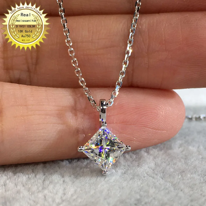 

Solid Au750 18K gold Necklace 1ct moissanite Diamond DVVS color With national certificate 002