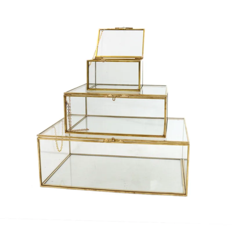 

Nordic Jewelry Box Glass Storage Box Retro Style Dressing Table Tissue Box Finishing Collection Nail Shop Display Cover
