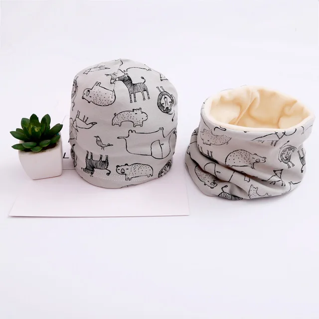plush lion Осенне-зимний хлопковый шарф для маленьких девочек, шапка для мальчиков, шапка, набор из шапки и шарфа, Детский Теплый шейный воротник, детская шапка, шарф - Цвет: plush lion