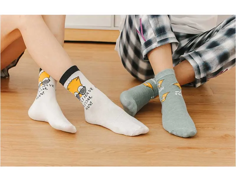 [HEPOSCKONE] Лидер продаж, продукт, высококачественные хлопковые носки с рисунком Симпсона, оригинальные забавные парные носки
