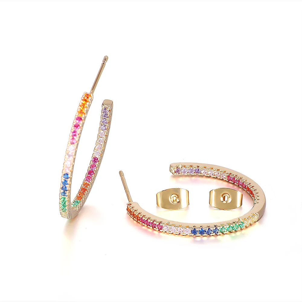Высокое качество, золотые, серебряные серьги-кольца для женщин, красочные циркониевые серьги с кристаллами, женские модные ювелирные изделия для свадебной вечеринки - Окраска металла: Crystal Earring