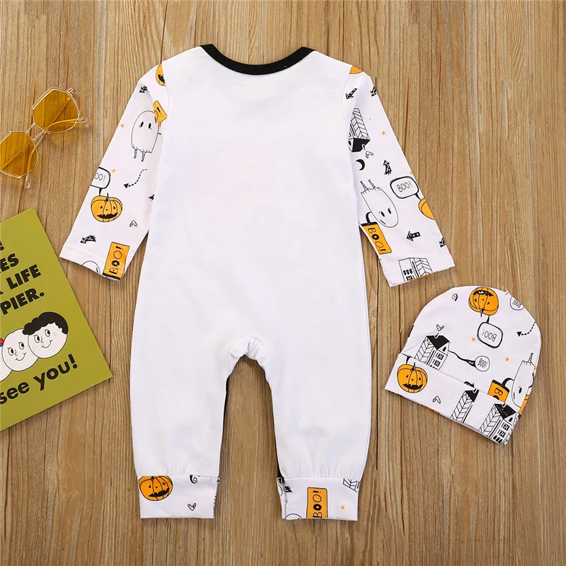 Newborn Infant Baby Girls Boys Autumn Halloween Costume For Kids Clothes My 1st Halloween Letter Print Jumpsuit For 0-24M Baby