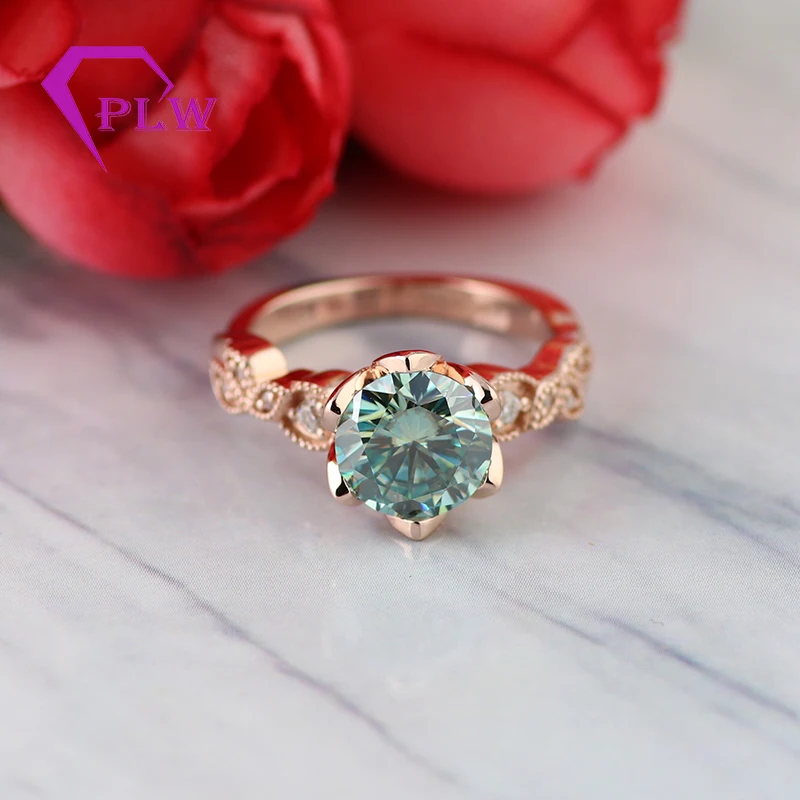 Зеленый Moissanite 1,5 Ct античный тонкий 10K белое золото более обручальное кольцо женские подарки сувениры
