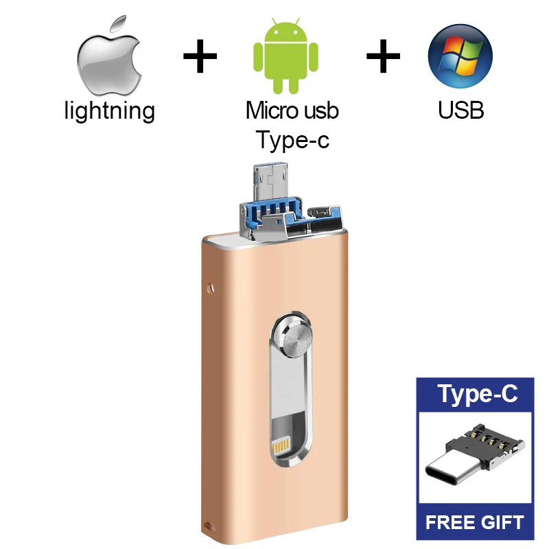 Бесплатный адаптер type-C, флешка для iPhone/iPad, USB флеш-накопитель Lightning, USB 3,0, Фотокарта, 256 ГБ, 128 ГБ, 64 ГБ, 32 ГБ, 16 ГБ, 512 ГБ
