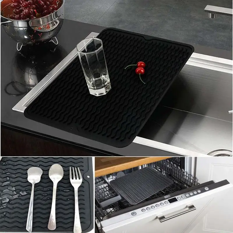 

Practical Silicone Mat Plates Drain Pad Non-slip Drying Draining Mat Heat Resistant Placemat Drink Coasters Kitchen Accessories