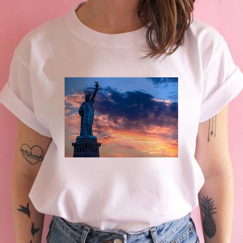 Fashion Women T Shirt Harajuku  Statue of Liberty Tshirt 90s Painting Ulzzang Casual Tops Tees T-shirt Female Clothes