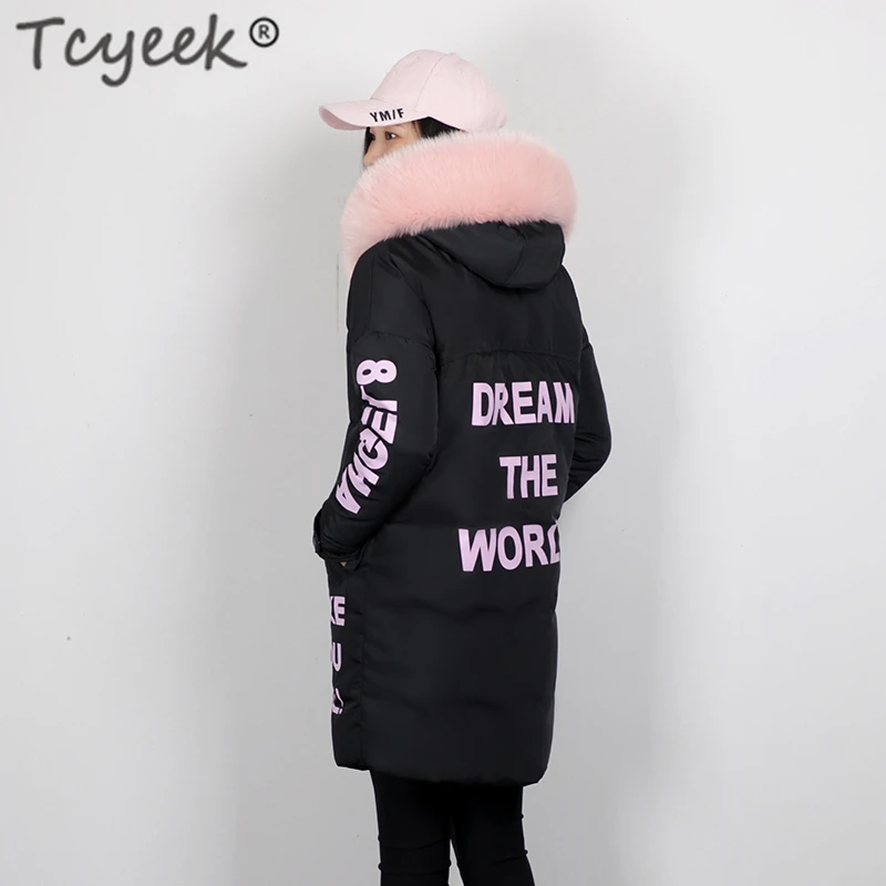 

Tcyeek Thick Warm Women's Down Jacket Large Fur Hooded Clothes 2019 Korean Duck Down Coat Female Long Down Parka Hiver 18108