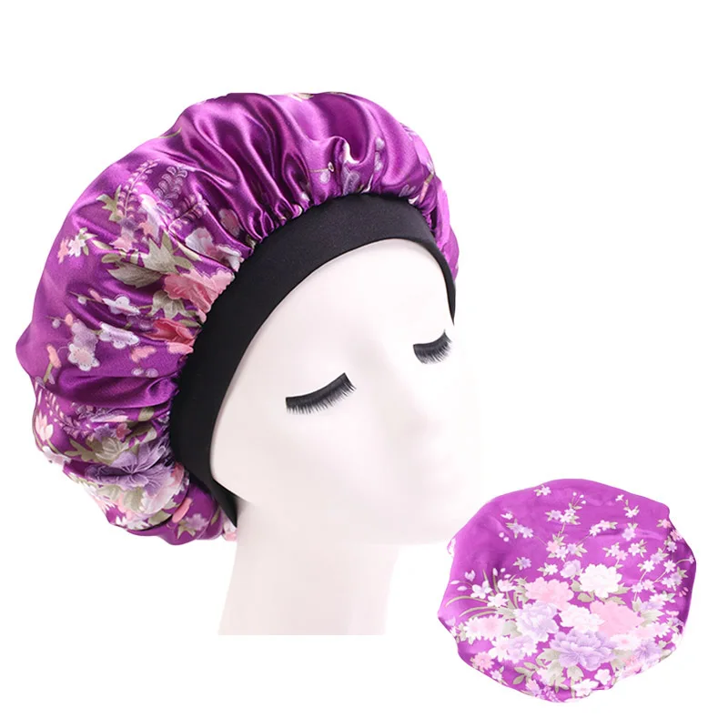 Purple Новая модная женская шелковистая Ночная шапка для сна повязка на голову, шапка с принтом в африканском стиле, атласная шапка, женская шапка - Color: Purple